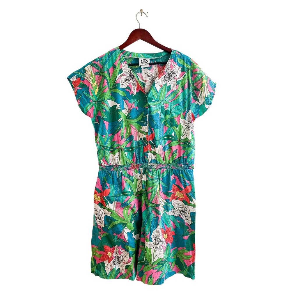 Vintage Hilo Hattie Romper Tropical Floral Hawaiian Playsuit Resortwear SZ XL